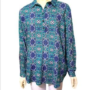 KARISSA + ME Blue Green Rayon Long Sleeve Top XL
